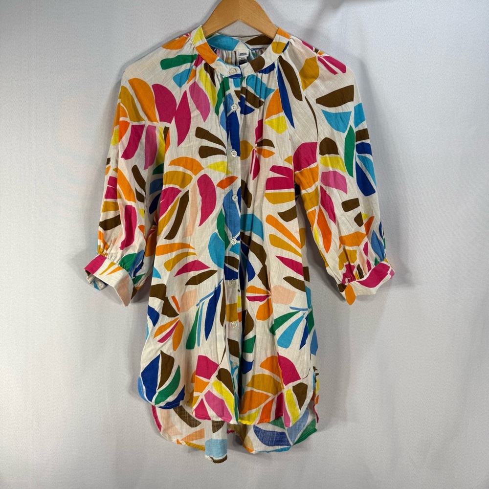 Tabitha Brown x Target Colorful Leaf Print Blouse XXS Button Front